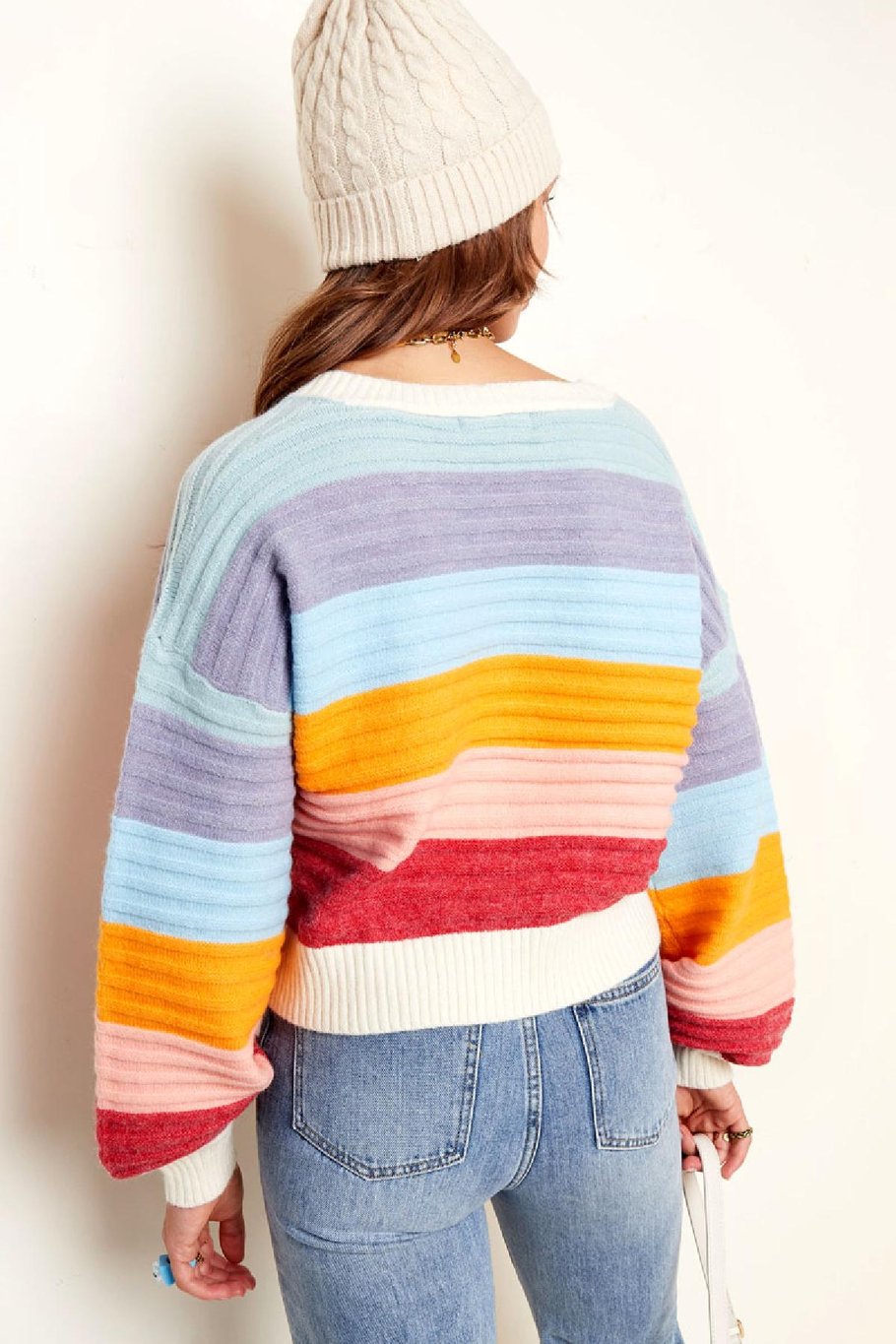 Cardigan with balloon sleeves - multi colors White Multi S/M Picture8